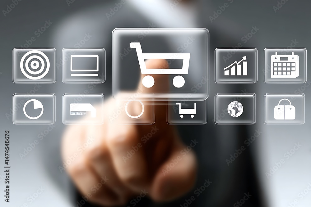 Poster navigating business growth strategy a hand pointing at target icon representing corporate objectives