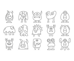 Fototapeta premium doodle monster character line icons set