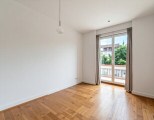 Fototapeta premium Bright Empty Room with Wooden Floor and Large Window View