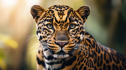 Obraz premium majestic leopard portrait on Savana blurred background powerful wildlife photography.