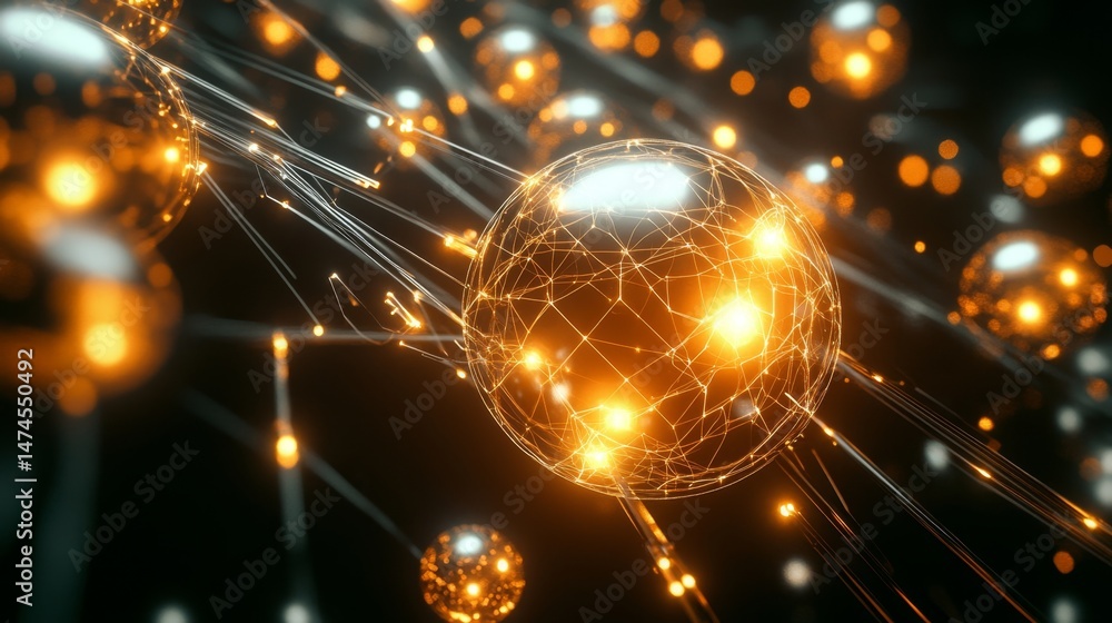 Poster dynamic energy particles digital realm abstract visualization dark background close-up quantum physi