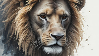 Naklejka premium Majestic Lion Portrait A Close-Up of Power and Grace