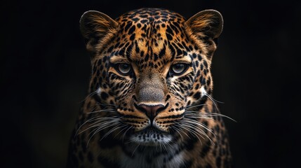 Naklejka premium majestic leopard portrait on Savana blurred background powerful wildlife photography.