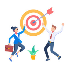 Business team celebrating achievement with target met vector illustration ready for various design applications