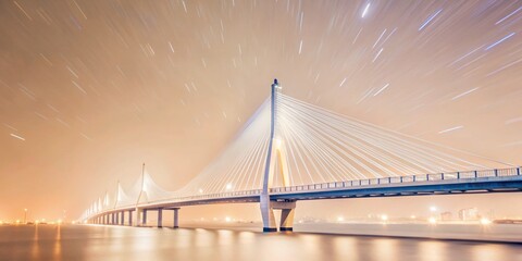 Obraz premium Majestic Skybridge at Night: Long Exposure Photography of Elevated Walkway