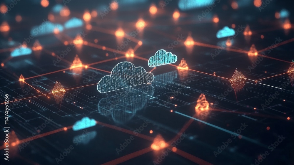 Poster cloud computing data exchange digital network environment technology illustration virtual space abst