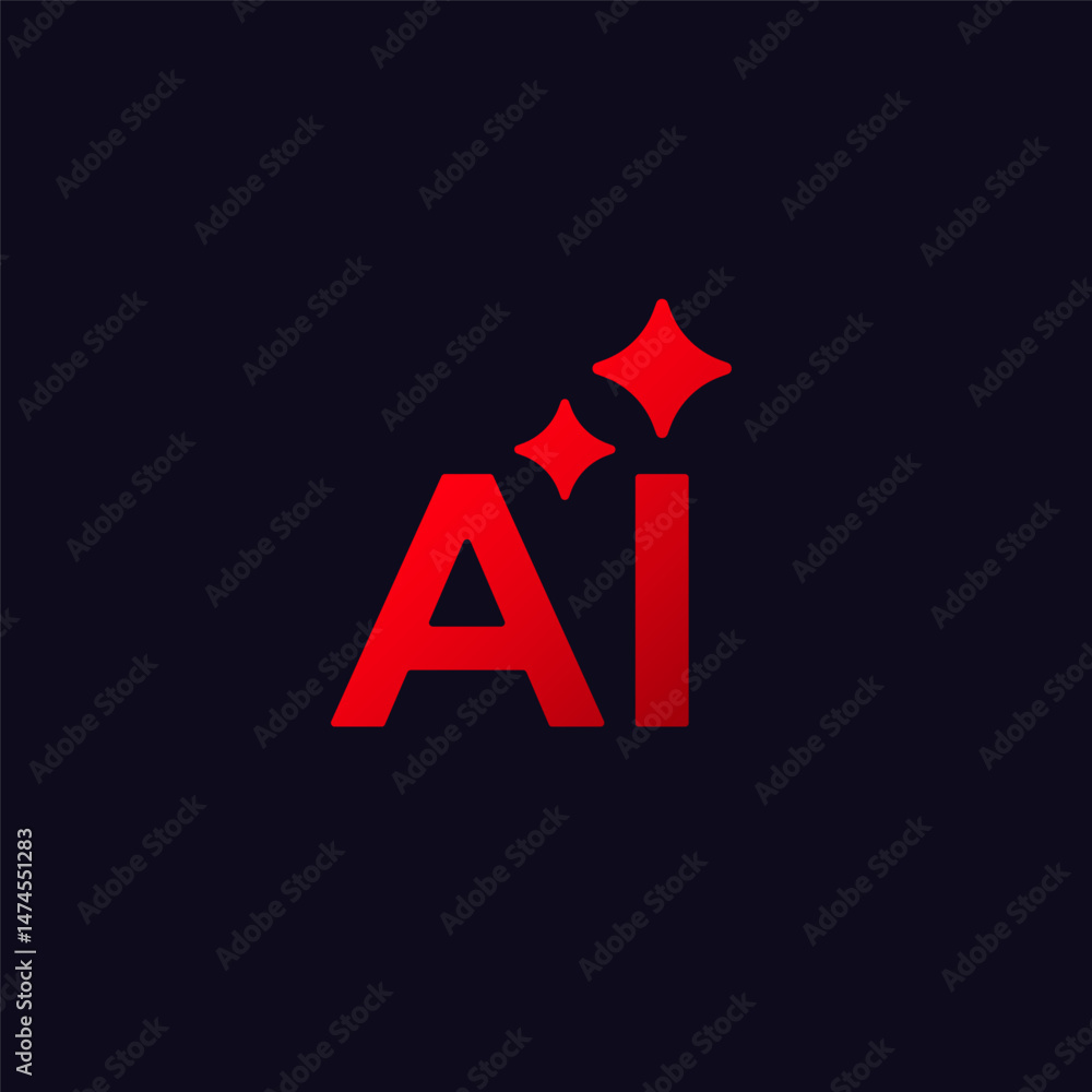 Aufkleber ai tech logo with red letters and star shapes, symbolizing advanced artificial intelligence themes.