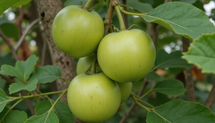 the fruits reach full size but remain green and hard. the skin is smooth with slight veining