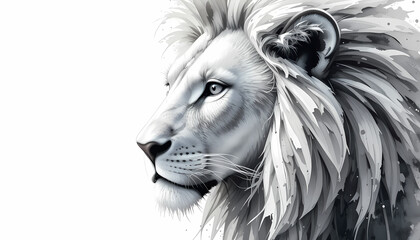 Elegant Lion Portrait in Black and White Watercolor Style