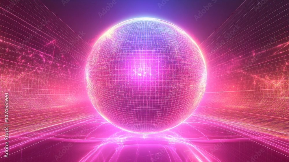 Poster dynamic neon sphere animation digital space visual art abstract environment futuristic viewpoint mot