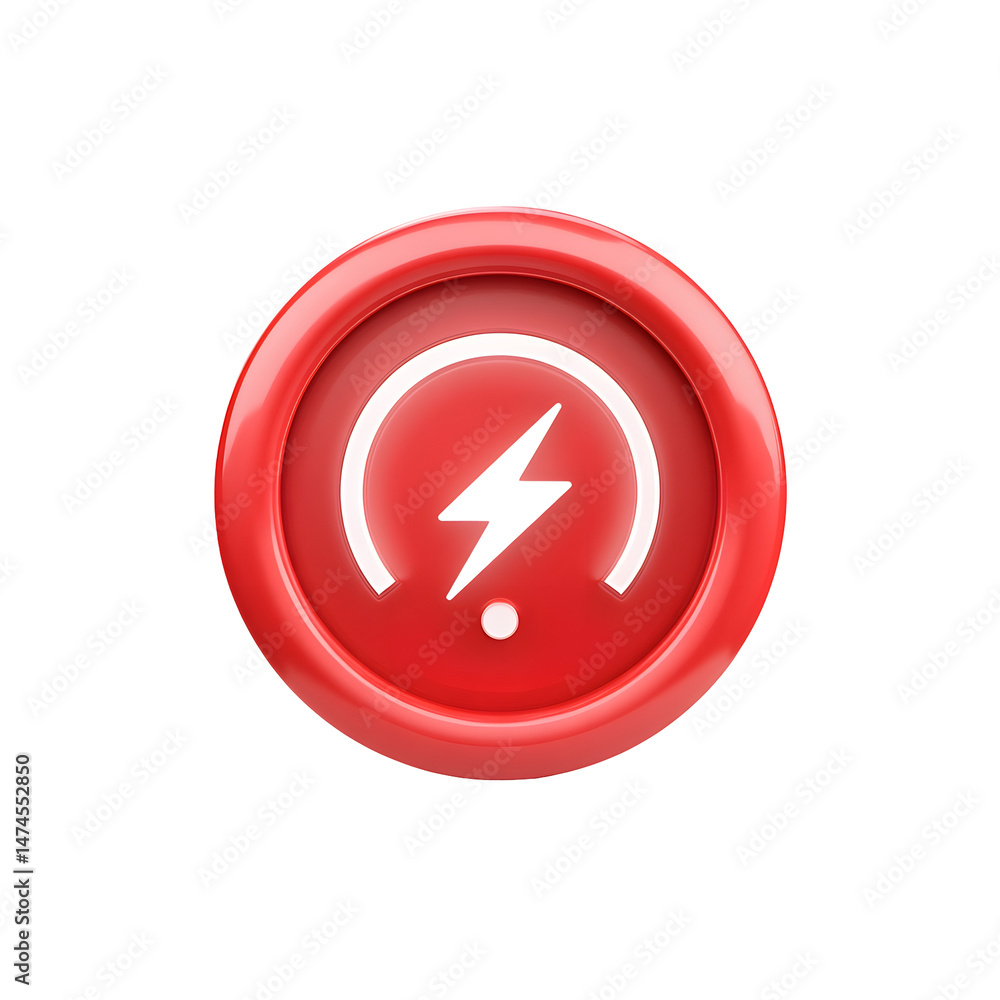 Aufkleber a simple and clean 3d of a red circular icon depicting an electricity meter with a glowing white lig