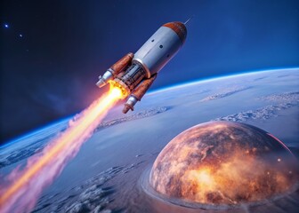 Fototapeta premium Mars Colonization: Spaceship Atmospheric Entry - Red Planet Exploration Concept Art