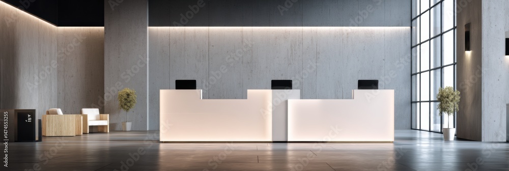 Aufkleber bright reception area with modern counter and free waiting space