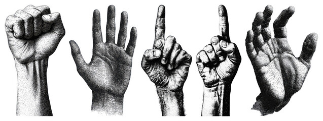 PNG Expressive hand gesture illustrations, element set on transparent background