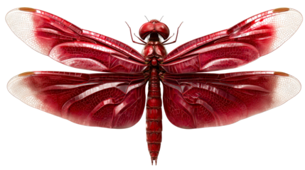 Intricate details of a vibrant red dragonfly with transparent wings