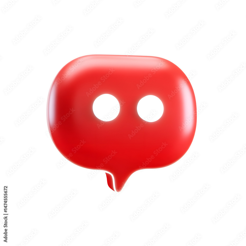 Aufkleber A minimalist 3D rendered red speech bubble with a subtle white glow and three ellipsis dots representing an open ended dialogue or ongoing conversation
