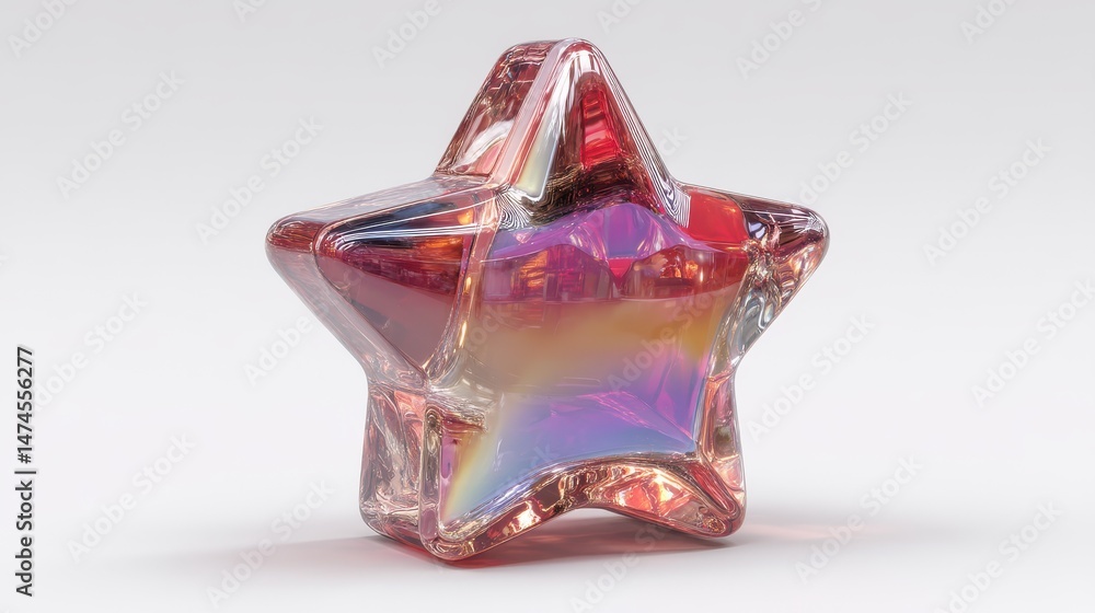 Poster chrome star shape with retro gradient colors 3d rendering isolated on white,photo stocks