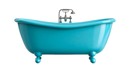 Vibrant turquoise bathtub with classic faucet design