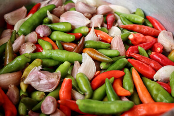 Red and green chili with garlic