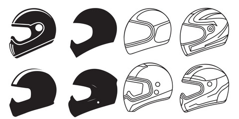 Classic Motorcycle Helmet Designs Black Silhouettes, Outline Illustrations of Modern Motorcycle Helmets, Black and White Motorcycle Helmet Designs © Abdur Razzak ID: #52