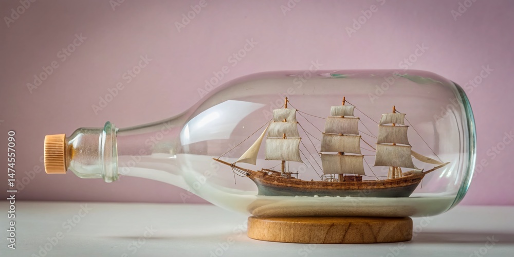 Aufkleber miniature ship in a bottle nested within another: a minimalist study