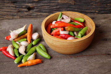 Red and green chili with garlic