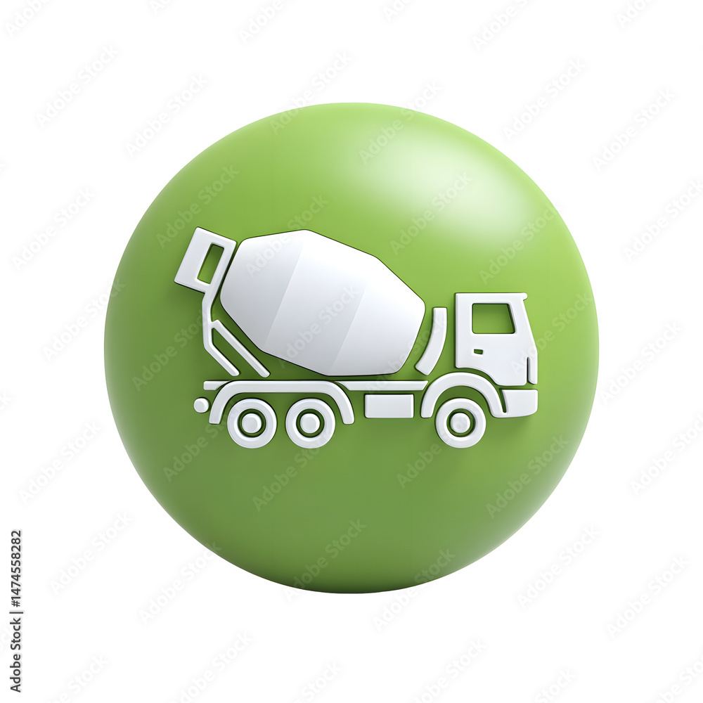 Aufkleber minimalist icon depicting a green circular bubble with a simple white concrete mixer truck graphic s