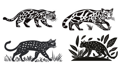 Linocut Silhouette of a Stalking Ocelot &mdash; Sharp and Detailed Artistic Style