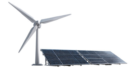 Renewable energy sources featuring solar panels and wind turbine