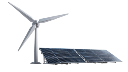 Renewable energy sources featuring solar panels and wind turbine
