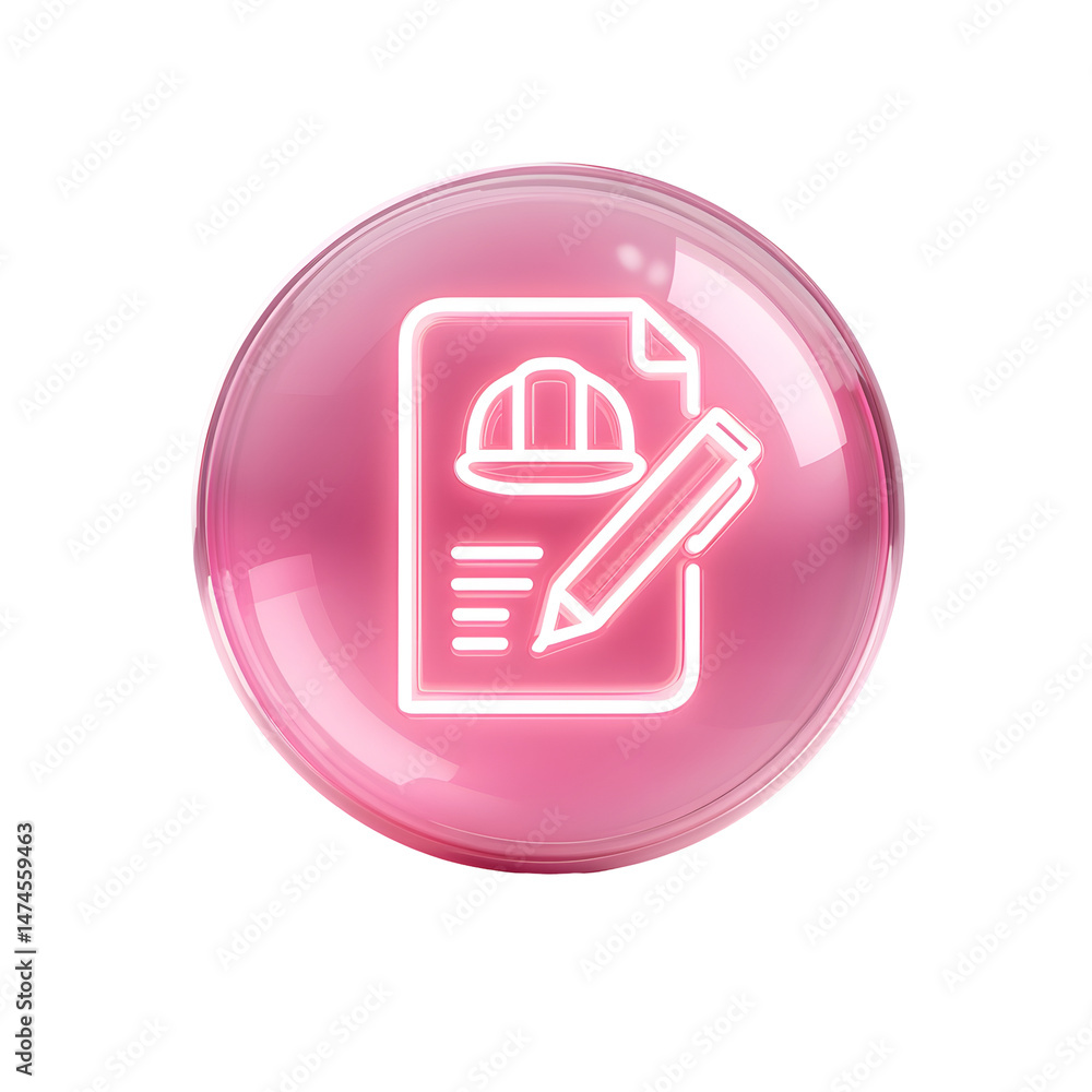 Aufkleber glowing pink circular icon representing construction related documents permits and safety gear like 