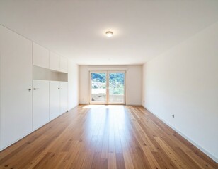 Fototapeta premium Bright and Spacious Modern Room with Natural Light and Wooden Floors