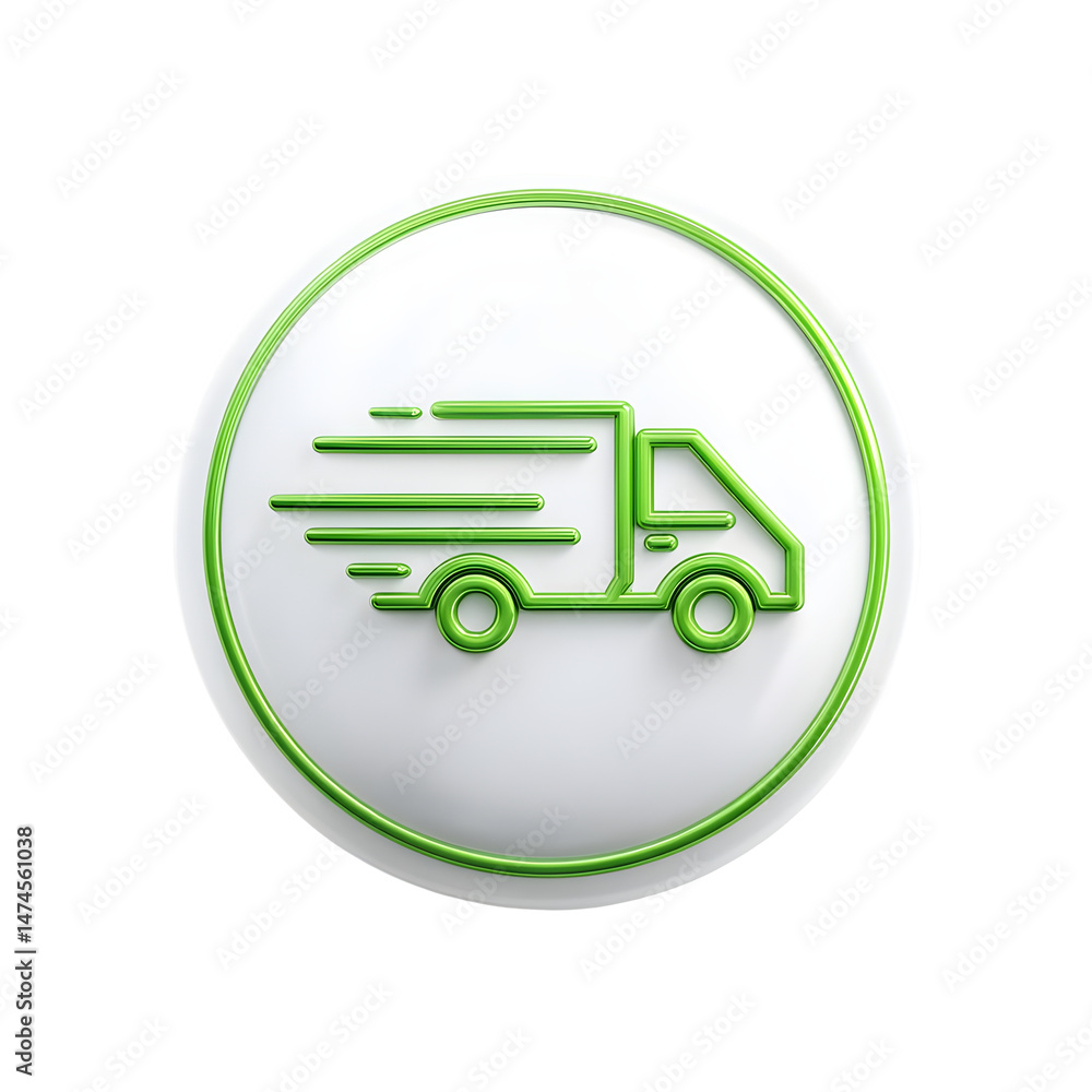 Aufkleber minimalist icon depicting a green delivery truck in a circular bubble symbolizing fast efficient and