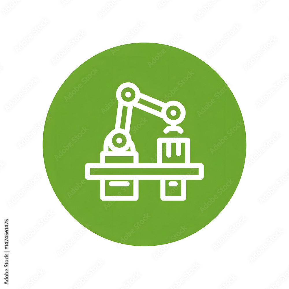 Fototapete minimalist white icon of a robotic arm lifting a box from a conveyor belt representing automation an