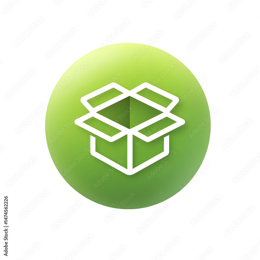 Leinwandbilder Minimalist green circular icon depicting an open box with flaps extending outward symbolizing unpacking logistics or delivery services