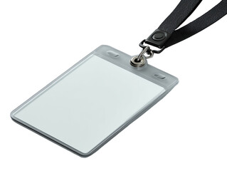 Blank ID badge with lanyard, white isolate background.