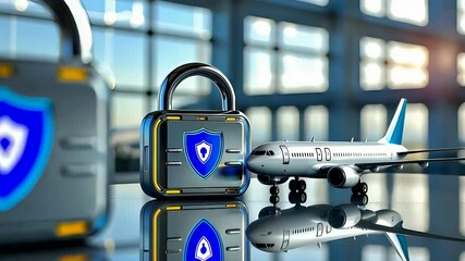 Cybersecurity Concept with Padlocks and Airplane Model - Powered by Adobe