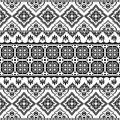 Obraz premium American ethnic tribal fabric pattern features a bold black tone beautifully contrasted with a clean white background. The ethnic watercolor detailing adds softness and ethnic depth,blending delicate 