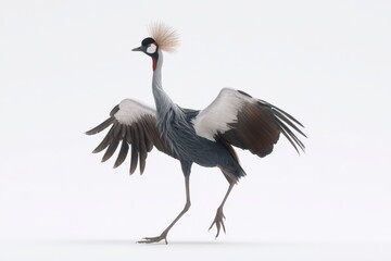 Obraz premium Grey Crowned Crane in Flight. Elegant bird with wings spread wide.