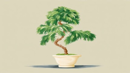 Obraz premium Elegant Green Bonsai Tree in Decorative Pot Showcasing Nature's Intricate Beauty