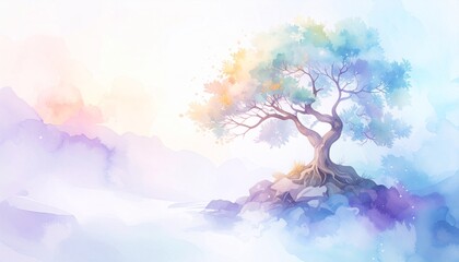 Serene Bonsai Tree Painting - Japanese landscape background
