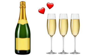 Isolated Champagne Bottle and Glasses