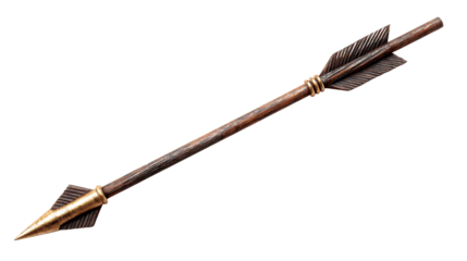 Decorative arrow with golden tip and detailed feathers for crafts