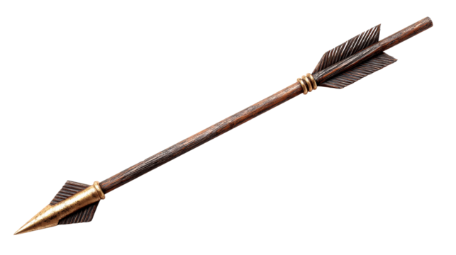 Decorative arrow with golden tip and detailed feathers for crafts