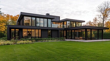 Fototapeta premium Exploring a luxurious smart home in an urban landscape high-efficiency glass meets modern architecture