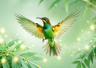 Obraz premium Mystical Bell Bird in Rainforest - Long Exposure Night Photography