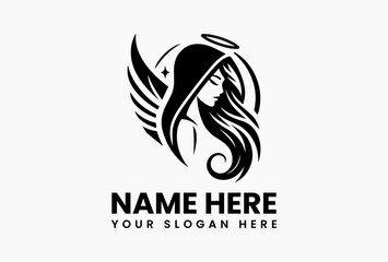 Stylized Hooded Winged Woman Vector Graphic. Mysterious Angelic Vector Logo Design