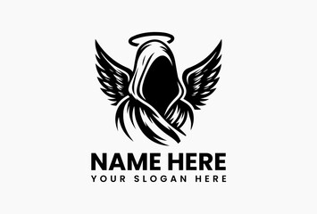 Bold Hooded Winged Woman Graphic. Ethereal Mystery Vector Logo Design