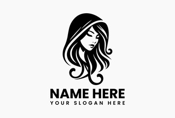 Bold Hooded Winged Woman Graphic. Ethereal Mystery Vector Logo Design