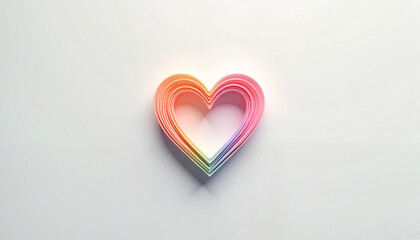 Rainbow heart paper craft on white background, Valentine's day concept, copy space